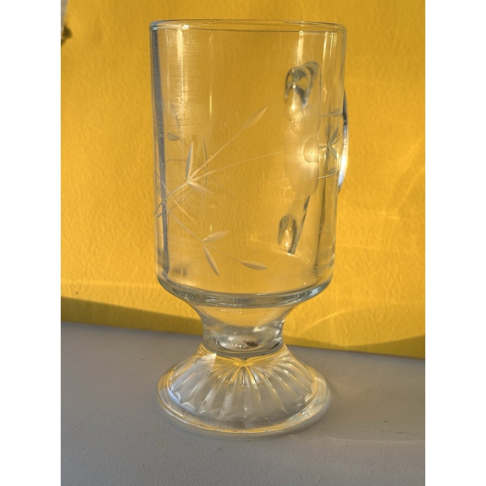 Princess House Heritage Irish Mug 5.5" Etched Footed Clear Coffee Tea Cup - Picture 2 of 3